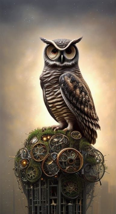 Owl on Steampunk tower