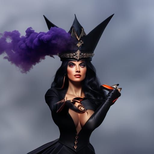 Hyper photo realistic gorgeous witch with alluring eyes cast...