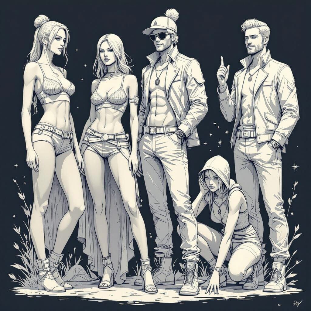 Linework Drawing of People in Various Poses