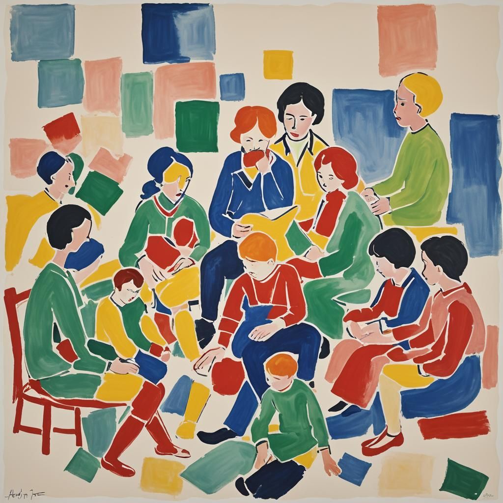 Minimalism kids, cubism kids, kids sitting, kids playing, as...