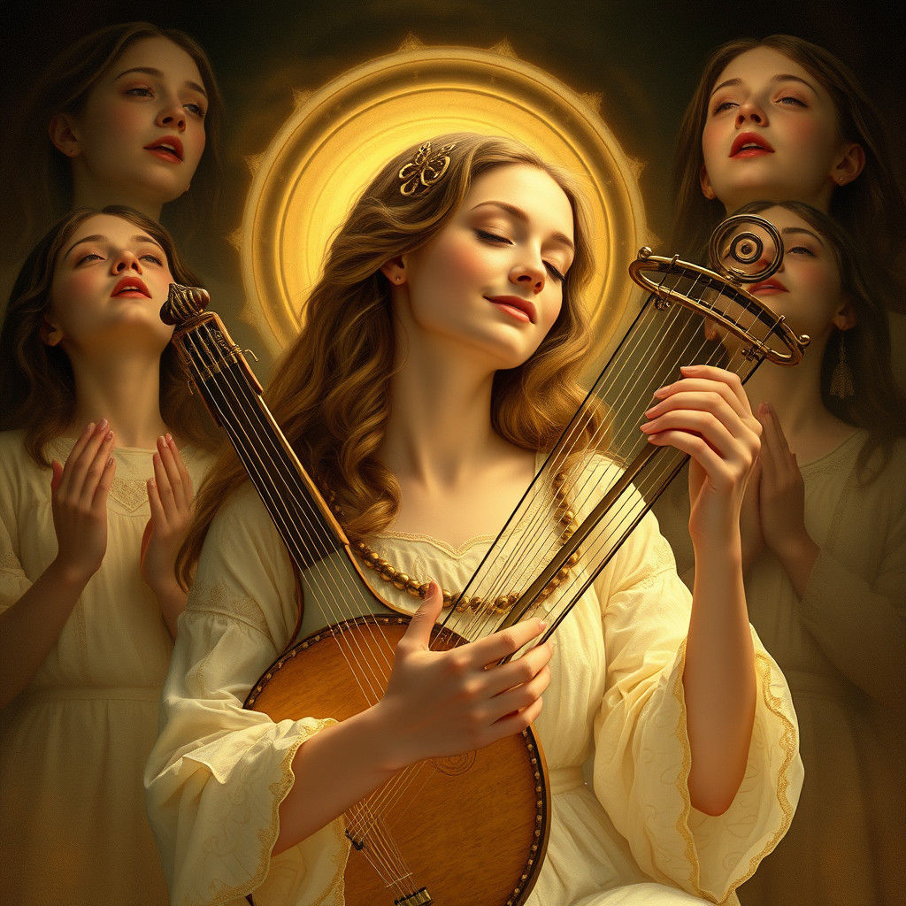 Ethereal Lyre Player in Pre-Raphaelite Style