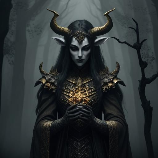 Mystical Forest: Horned Figure in Dark Fantasy Style