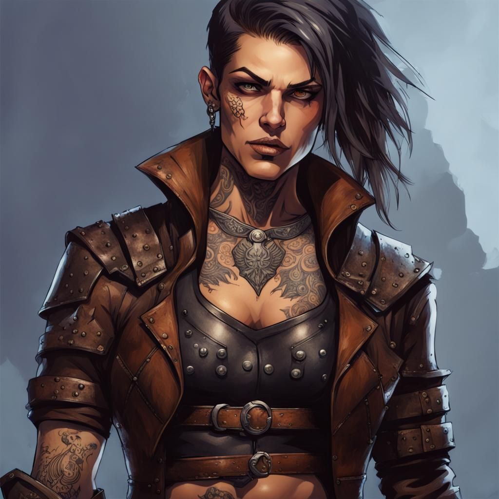 male rogue looks like Bonnie Rotten, adventurer, D&D character, leather ...