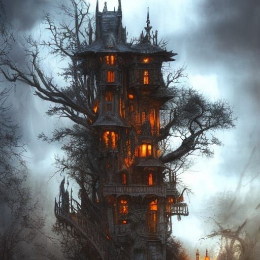 Haunted Tree House - AI Generated Artwork - NightCafe Creator