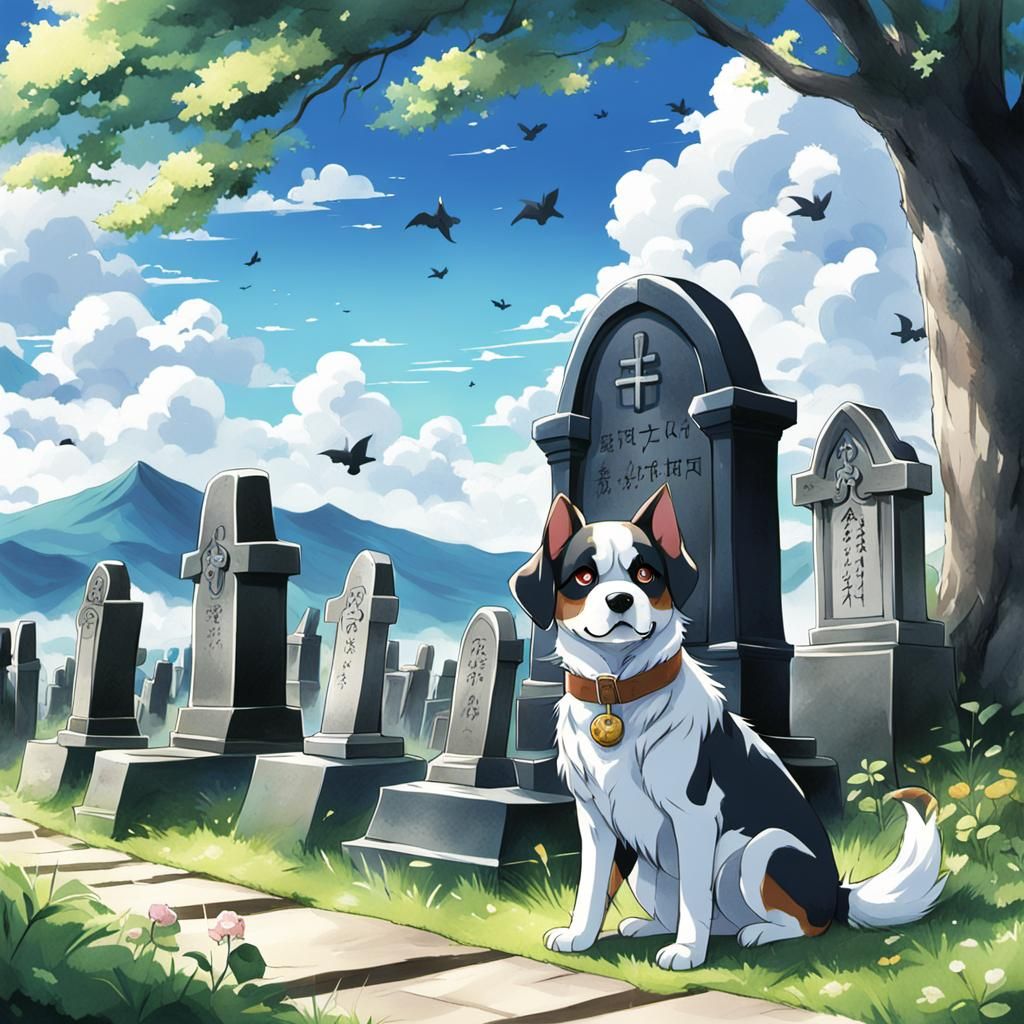 a dog waiting patiently by the grave of its master - AI Generated ...
