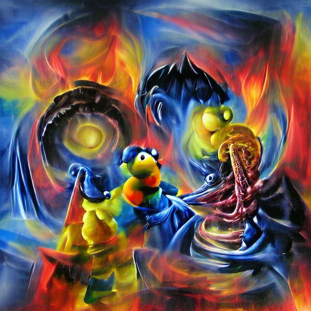 Bert and Ernie sacrifice cookie monster, summoning great Cthulhu.