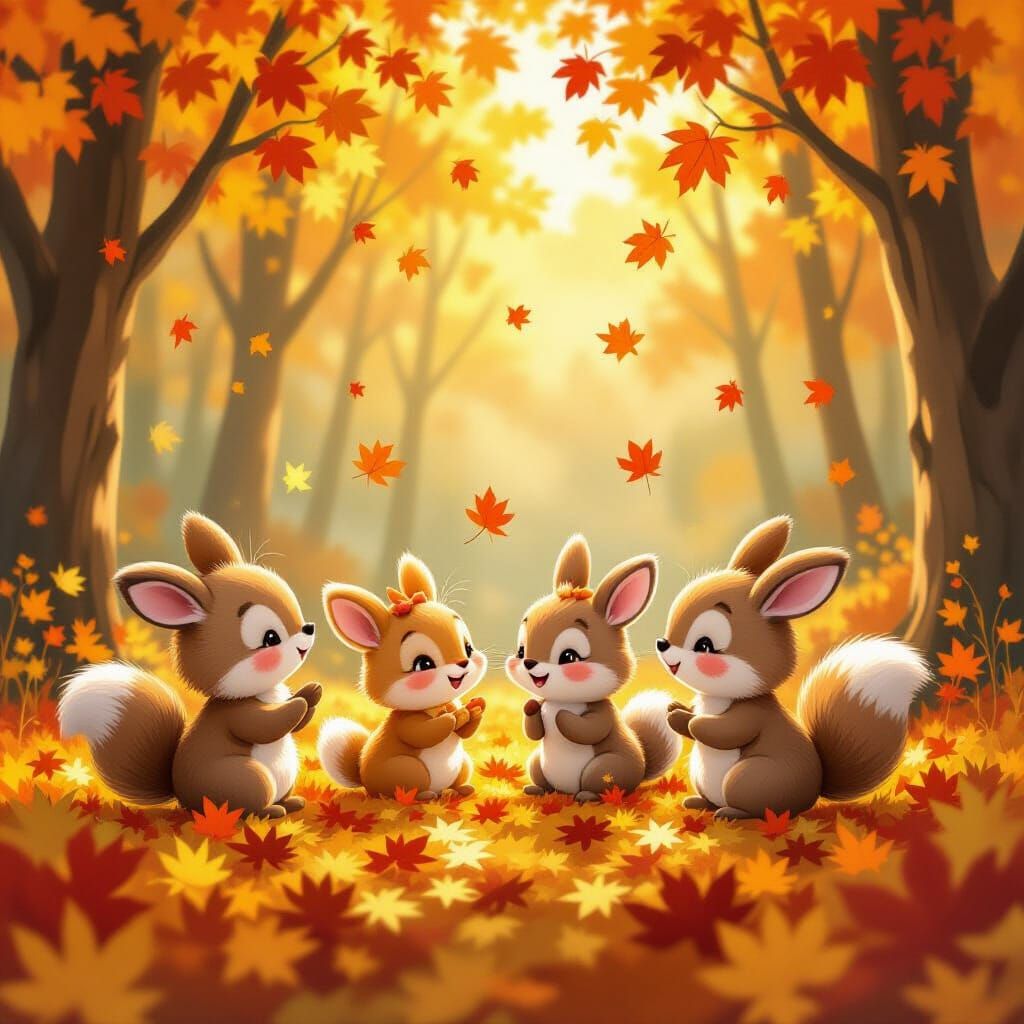 Adorable Forest Creatures in Golden Hour Autumn