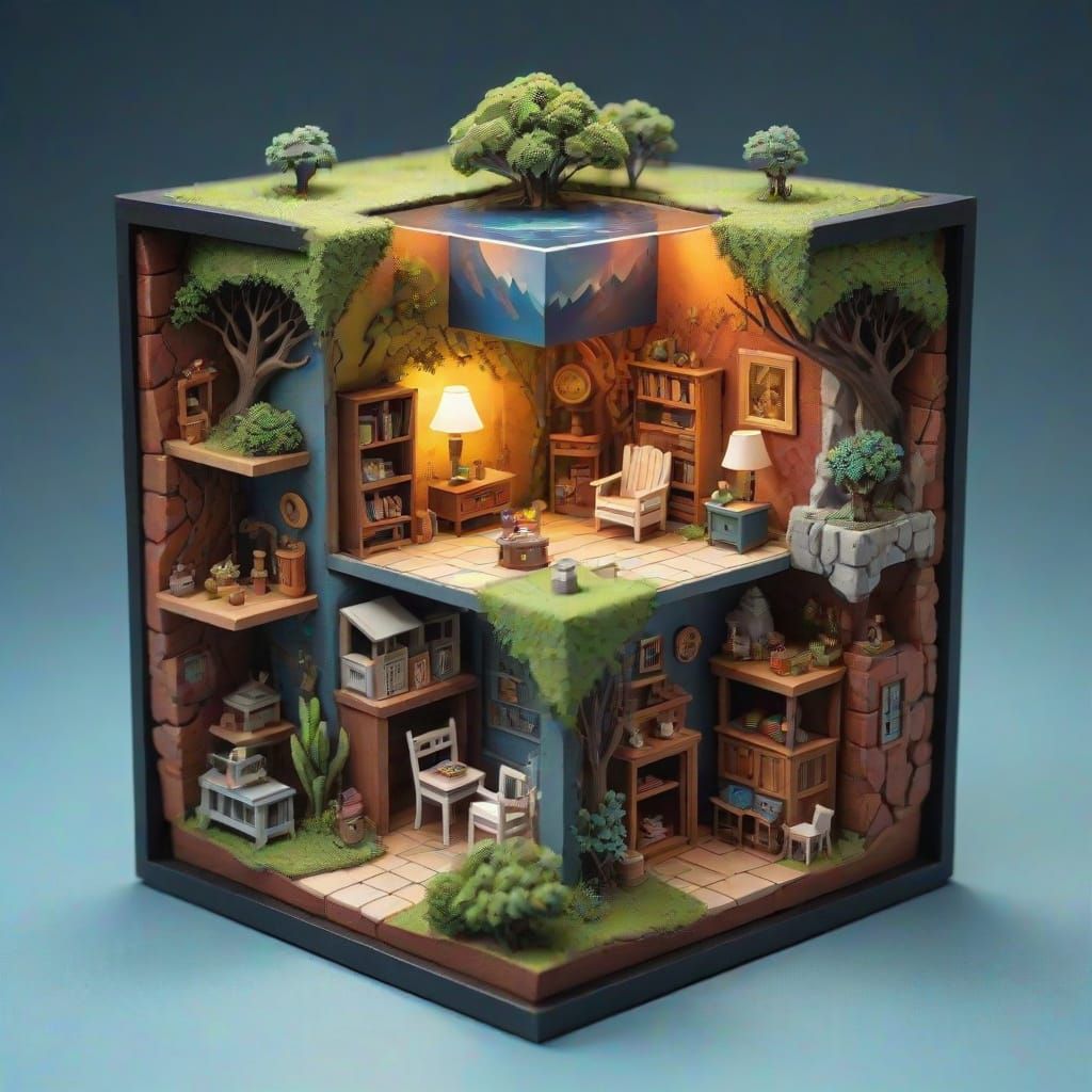 3D Miniature World Diorama in Cube  by @DIGITaiLS