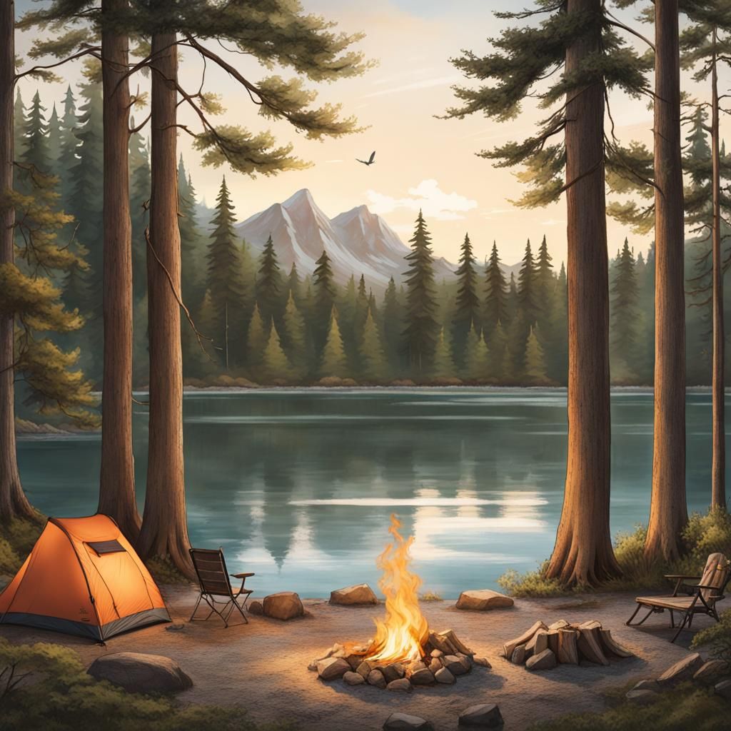 Camping in the forest by a lake  by @KragarSF
