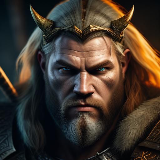 Fantasy Nordic Viking  barbarian, in the style of Dungeons a...
