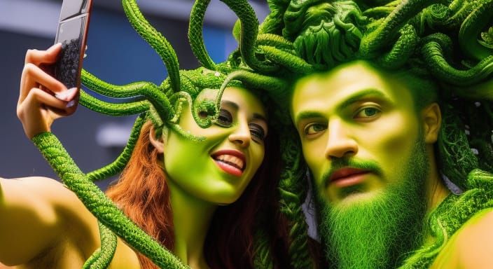 Medusa and the Green Man take a selfie 