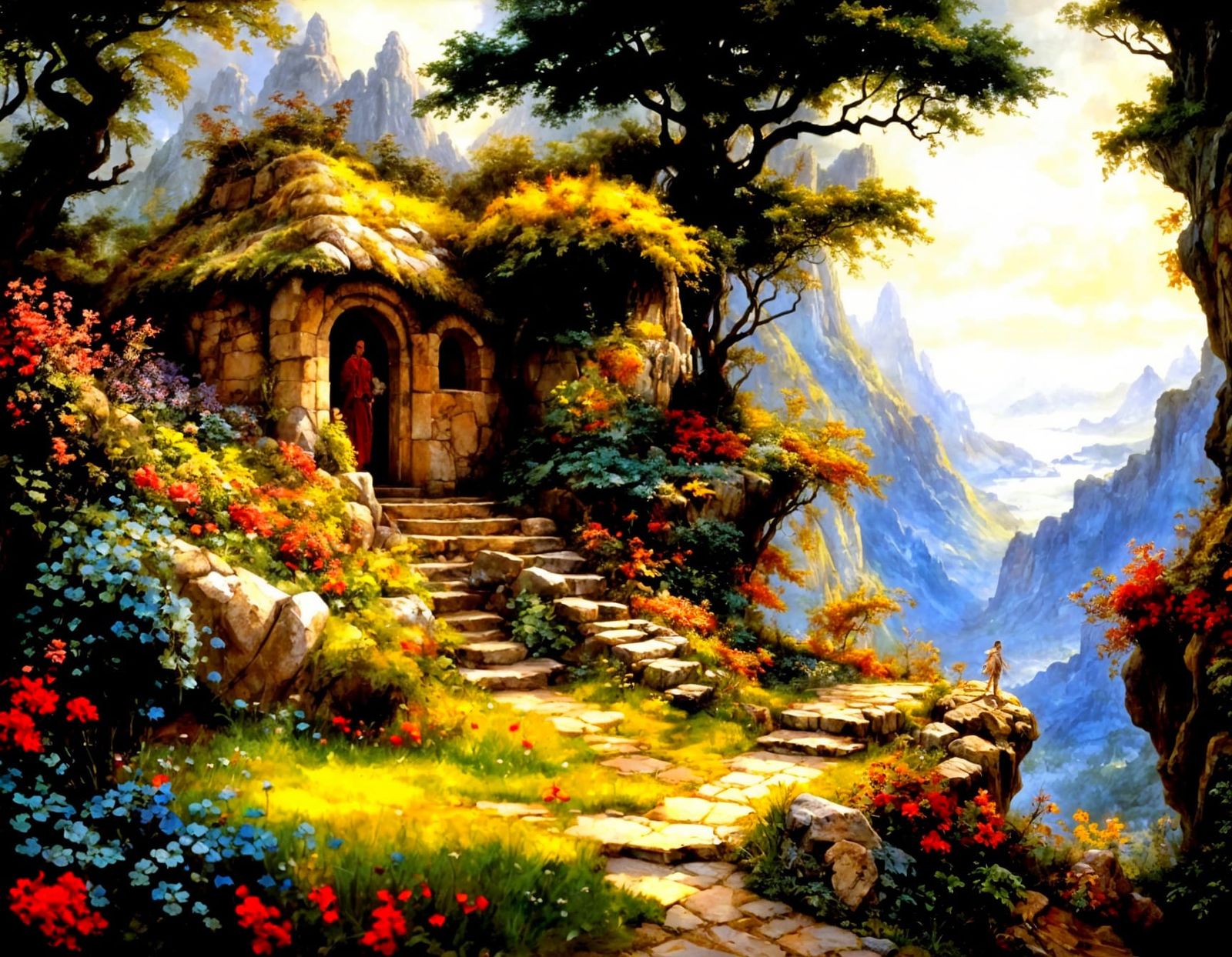 Fantasy fairy house, mountain vista
  by @Taralie