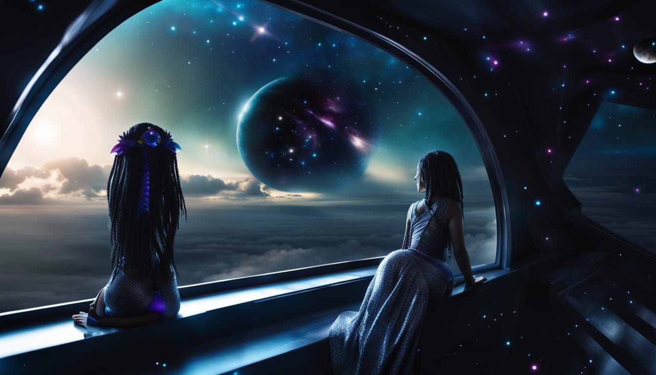 beautiful black alien princess wearing alien cloths and hair...