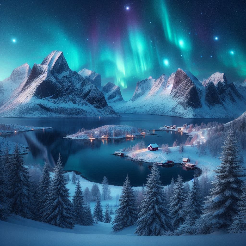 Winter in the Mountains with Nothern Lights