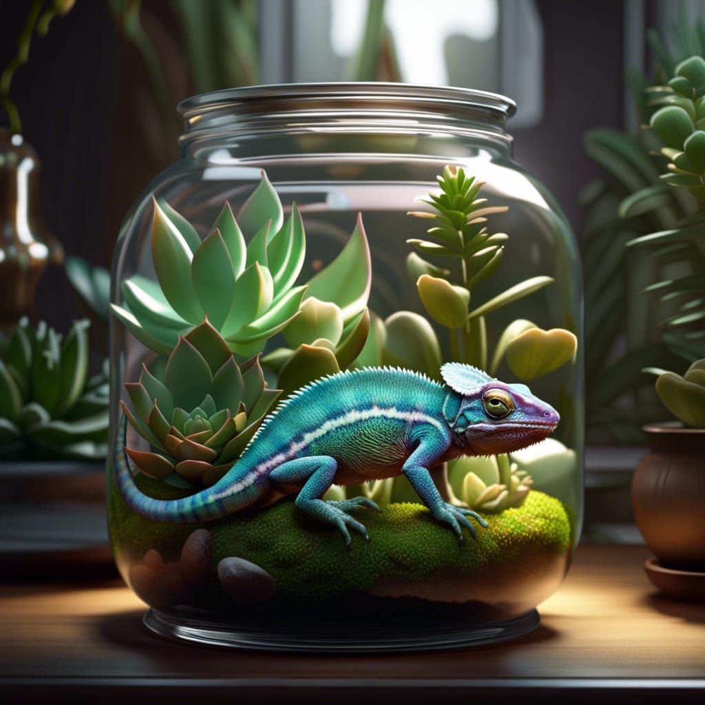 Chameleon and succulents in a jar - AI Generated Artwork - NightCafe ...