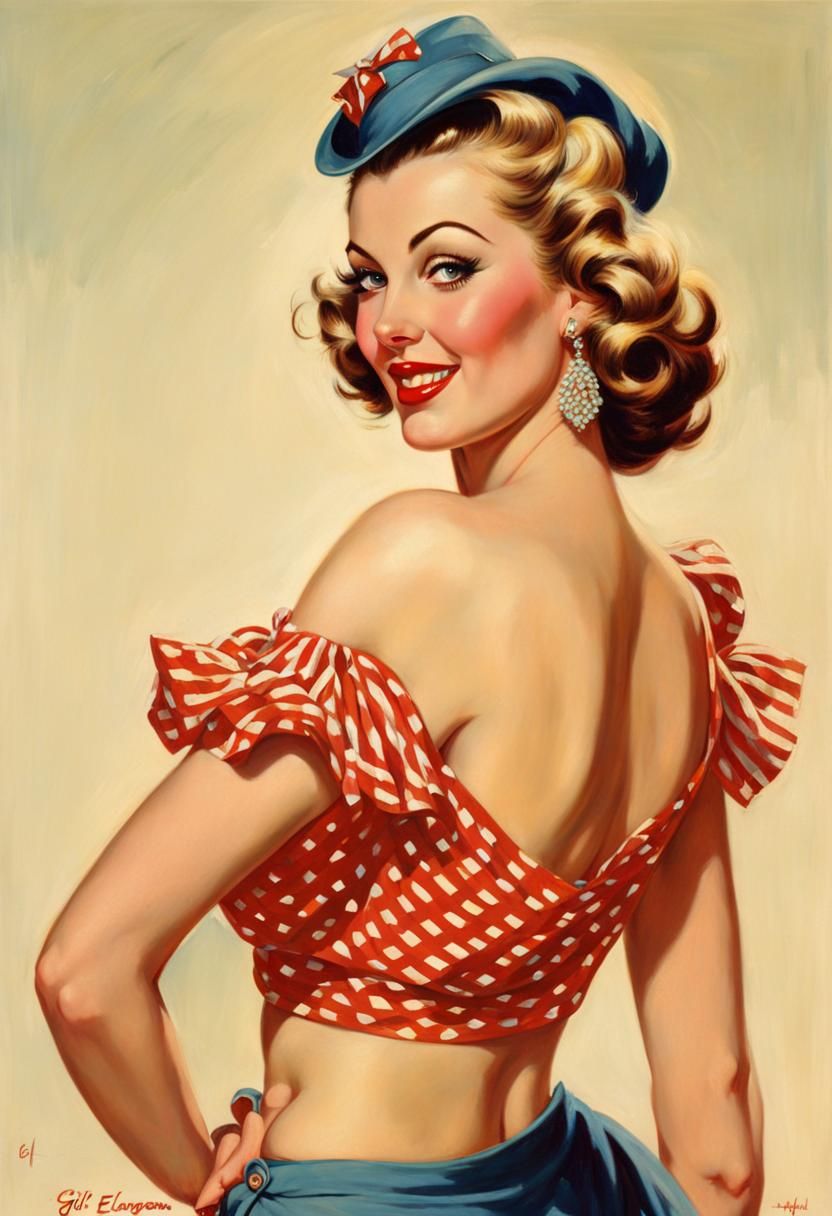 vintage pinup girl by Gil Elvgren fine art oilpainting