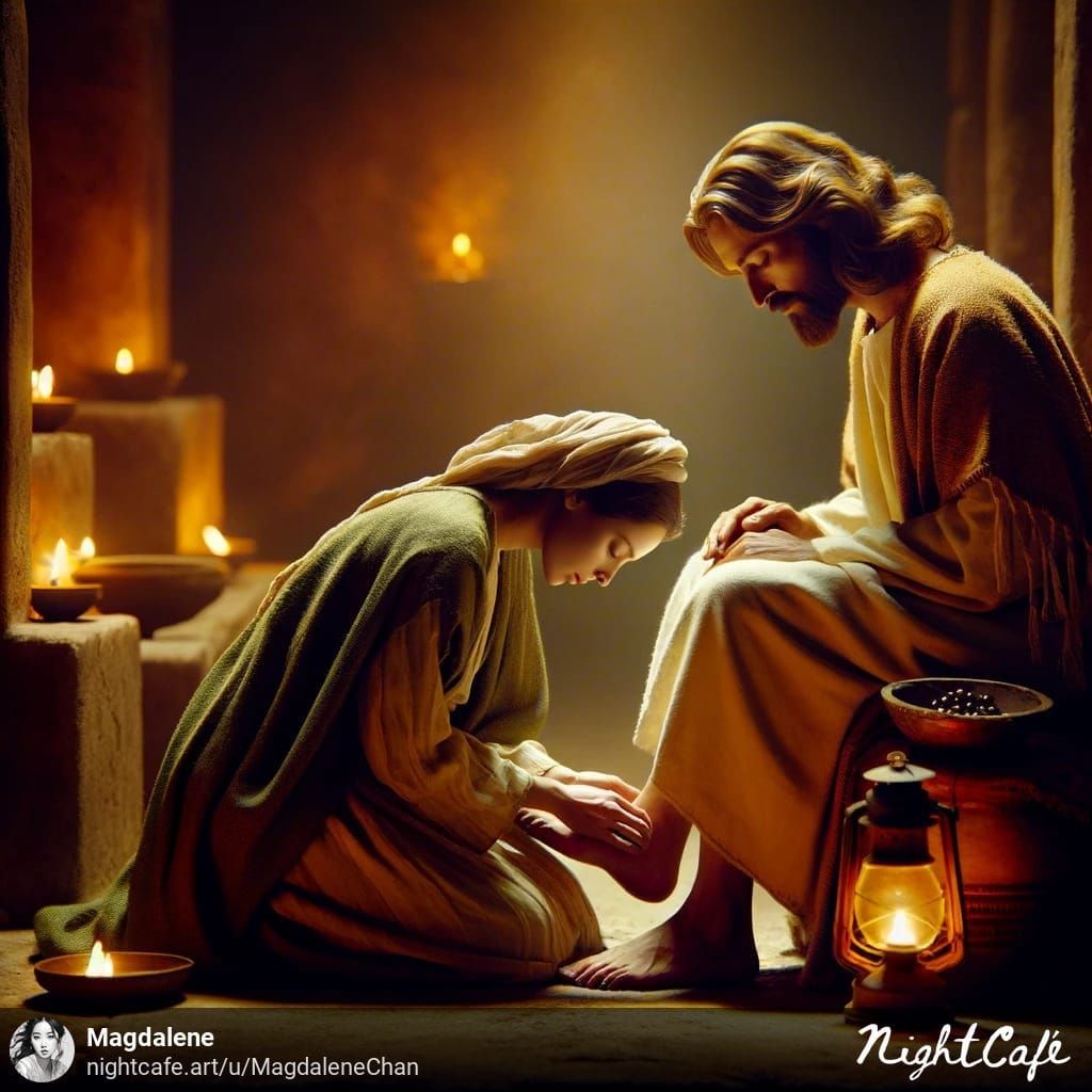 6 days before Easter: Mary took a pound of nard, perfect and precious, and anointed Jesus’ feet, and wiped His feet wit...