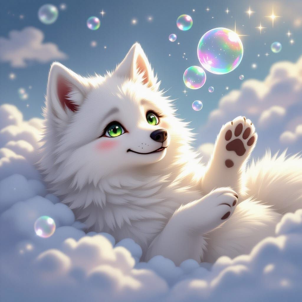 Wolfie playing with bubbles  by @Wolfie