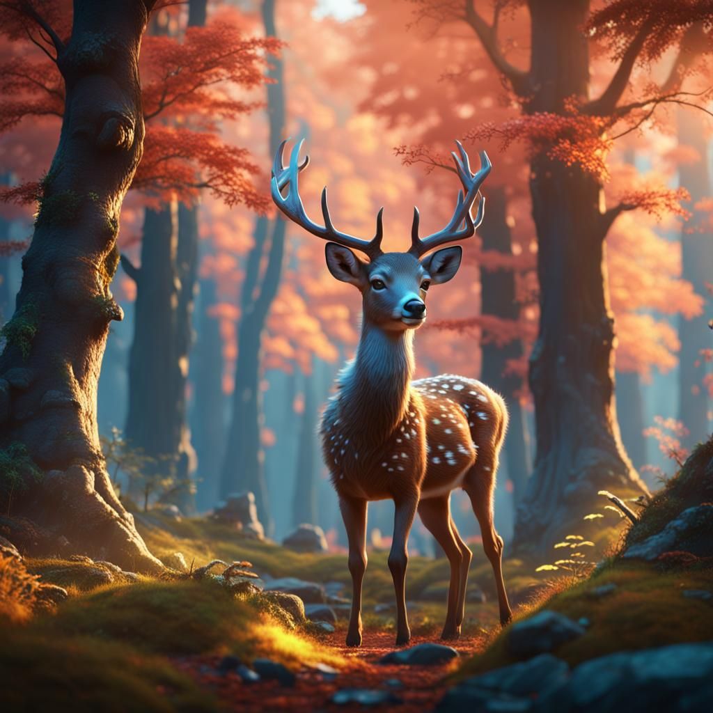 Deer bright forest