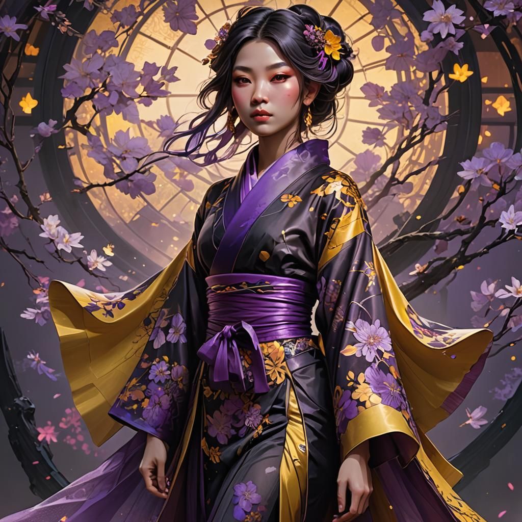 Girl in Tulle Kimono, Art Nouveau Fantasy Art