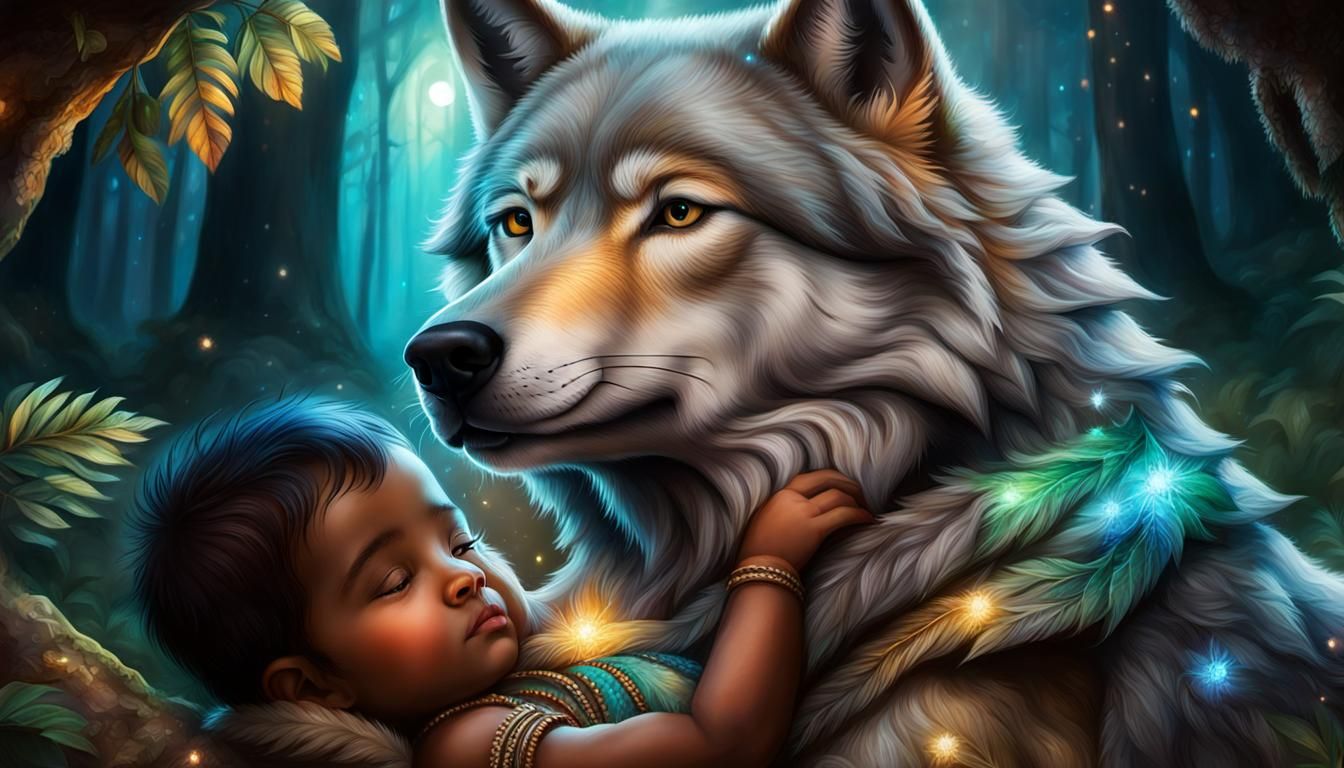 Mother Wolf and Mowgli - AI Generated Artwork - NightCafe Creator