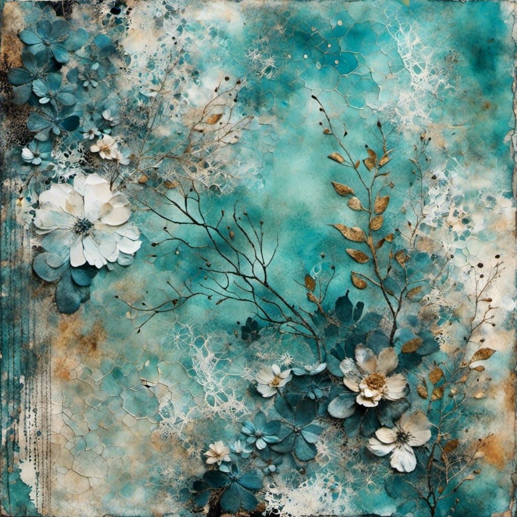 <lora:Art Journal:1.0> highly textured art journal crackle finish beautiful, mixed media encaustic painting; mix of painting, photography, a...