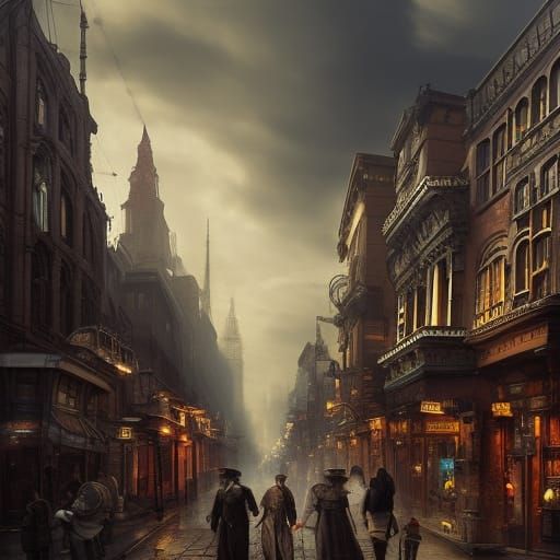 Steampunk street scene #3 - AI Generated Artwork - NightCafe Creator