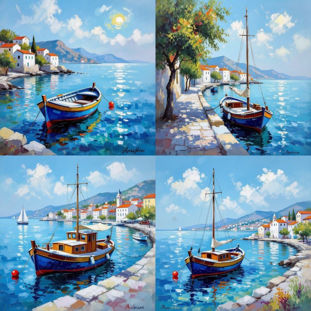 Serene Seascape with Small Boat and Calm Waters