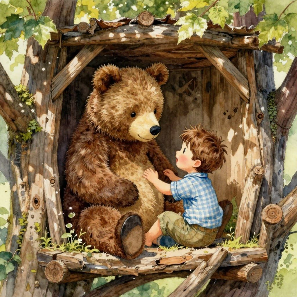 Playing with Teddy in the Treehouse