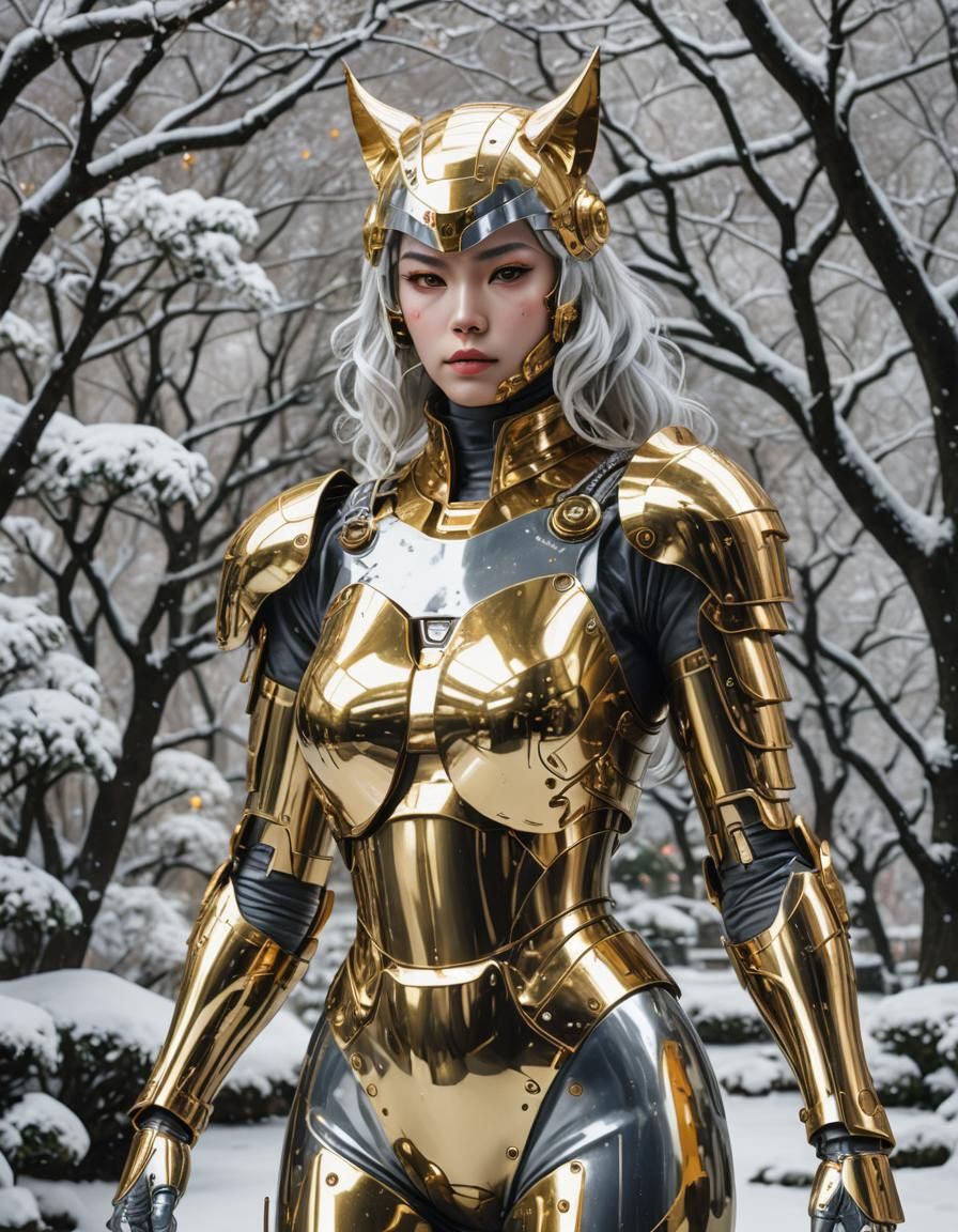 Golden Cyborg Neko in a Japanese Garden #57