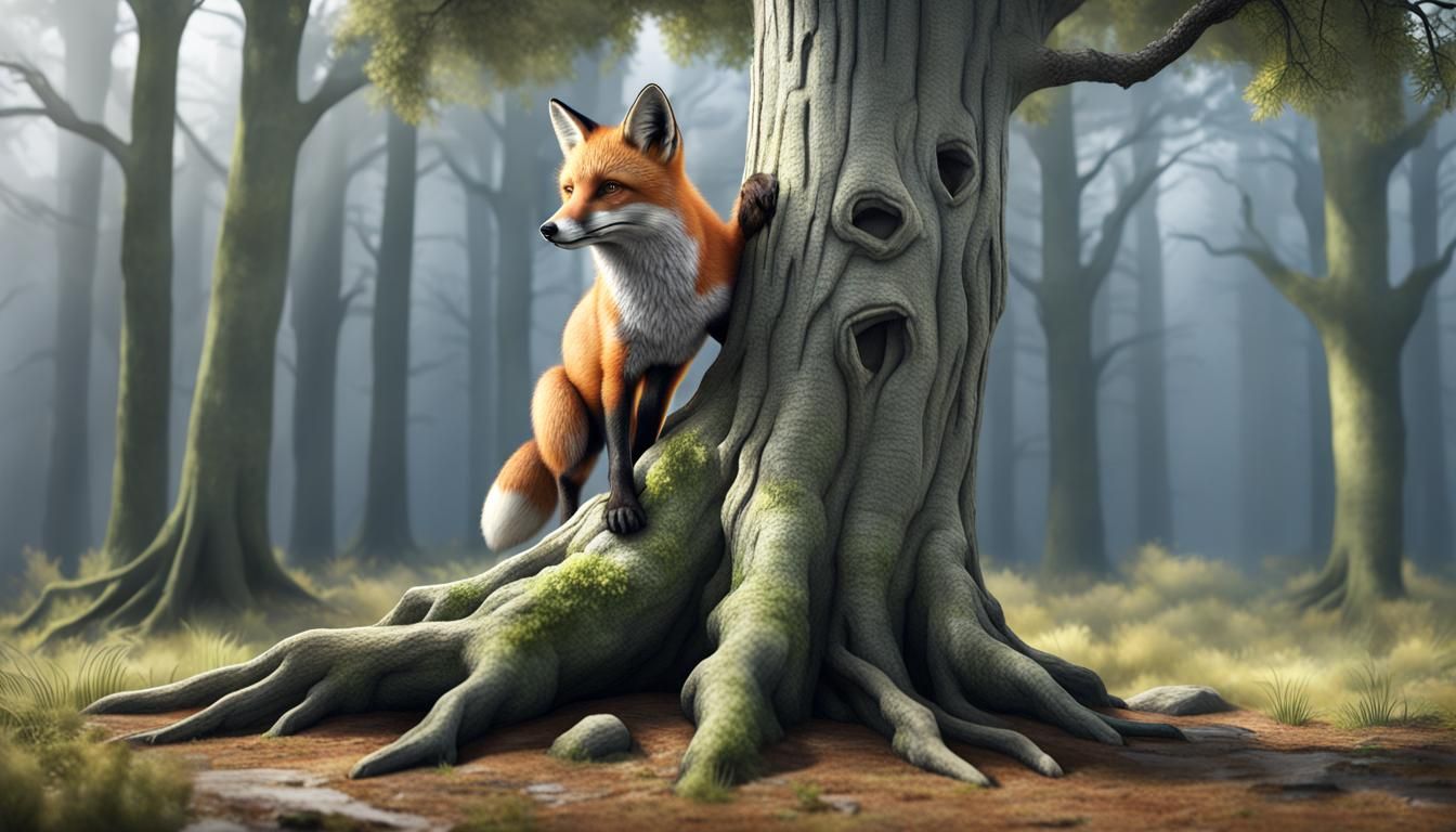 fox  on tree