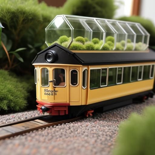 tiny train set travelling through a large terrarium - AI Generated ...