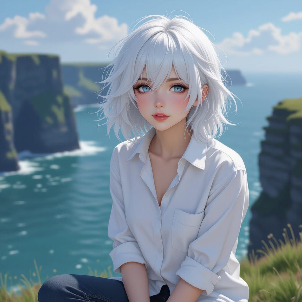 Albino Woman on Cliffs, Anime Key Visual