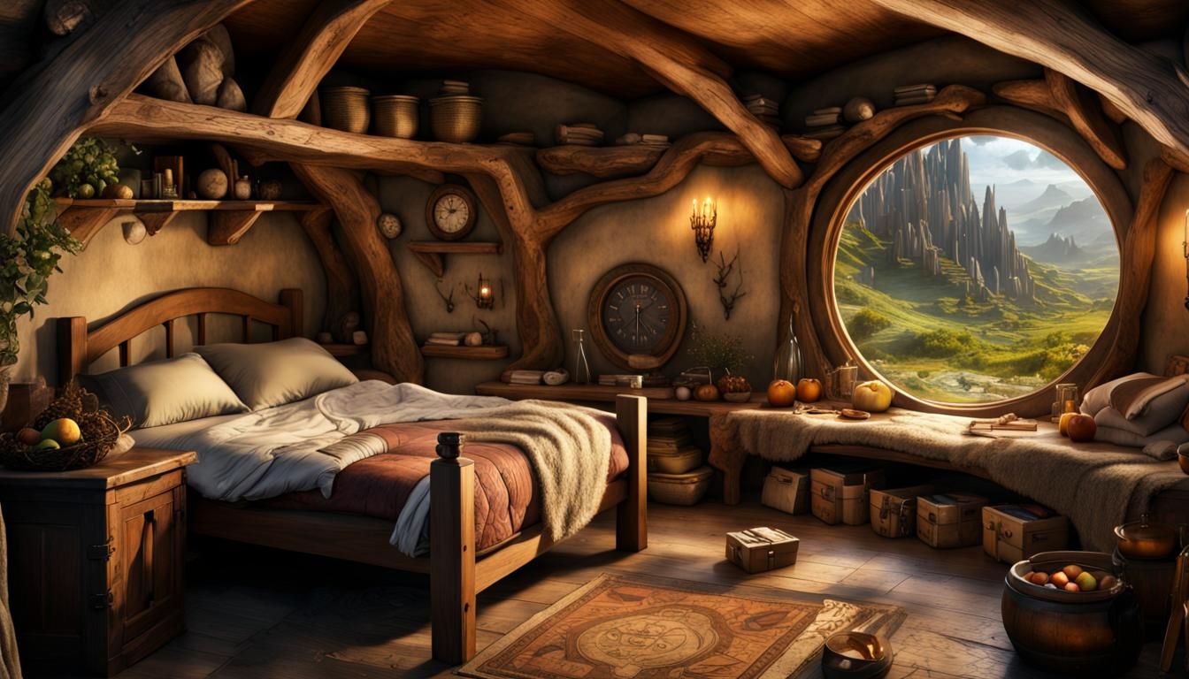 Hobbit house - bedroom - AI Generated Artwork - NightCafe Creator