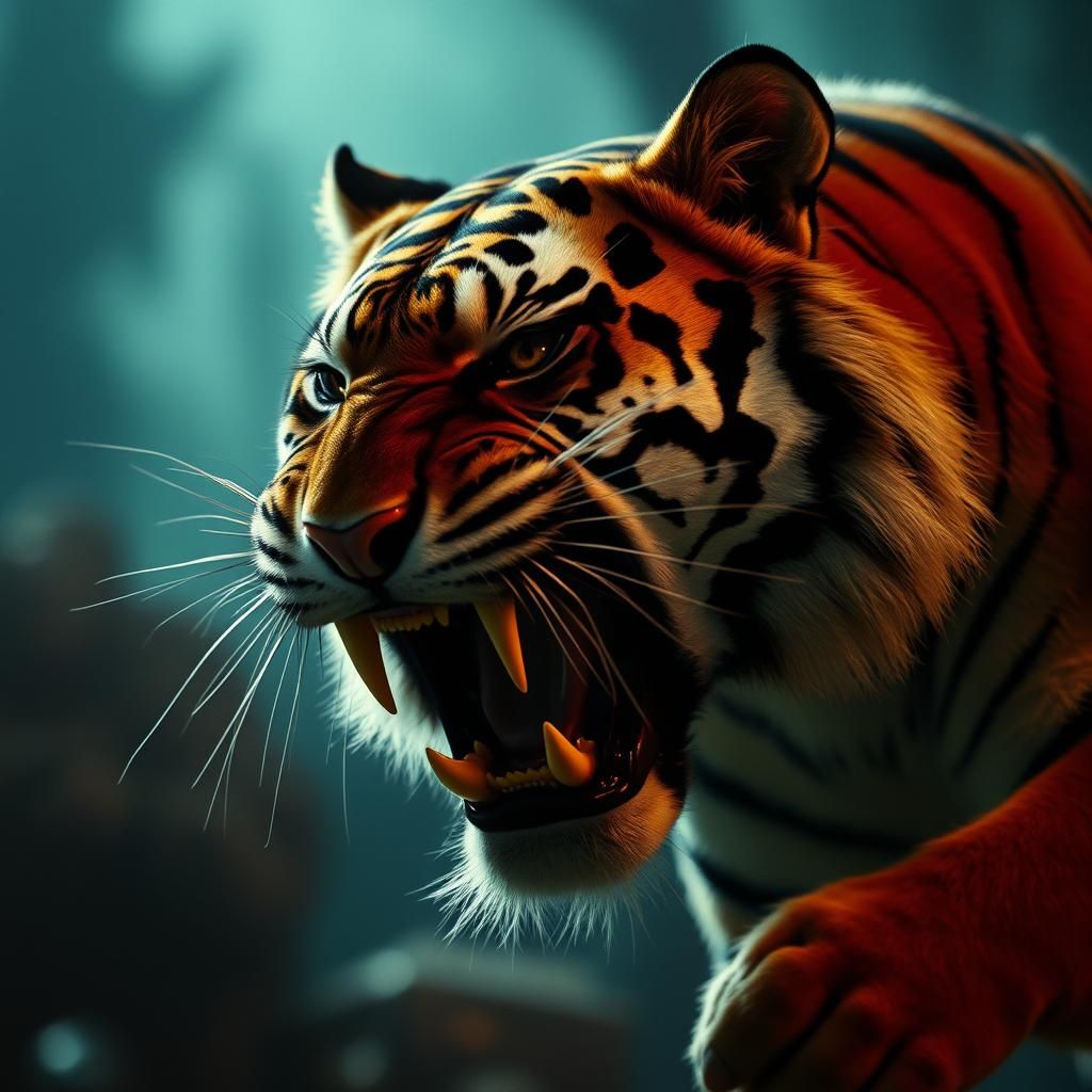 <lora:Lebowski White lines:1.0> <lora:GlitchedLines:1.0> <lora:Lebowski CrackedLine:1.0>  fierce Tiger 