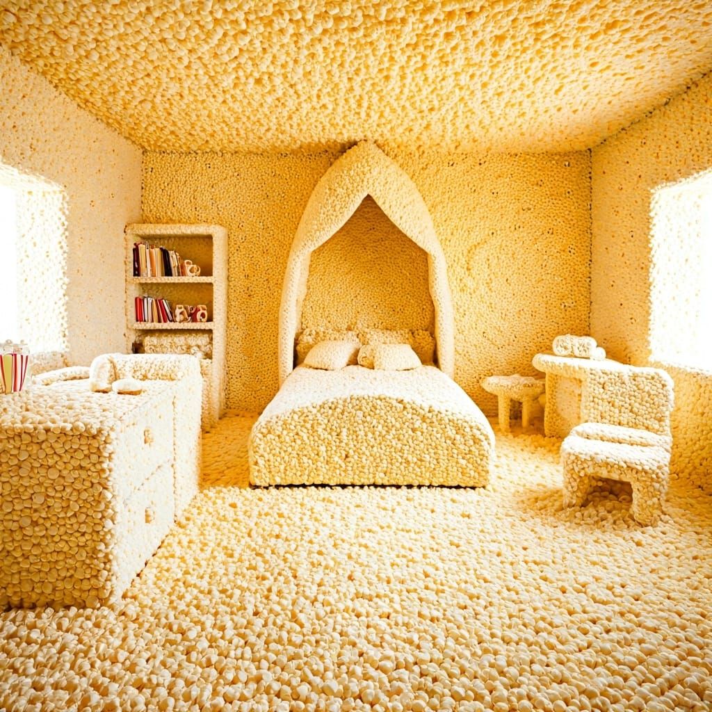 Popcorn Bedroom in Whimsical Children's Illustration Style