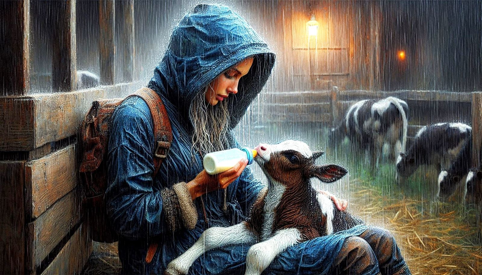 Rainy Day With Feeding the Calf