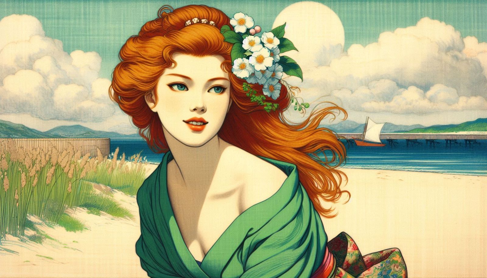 The girl in the green dress - Ukiyo-e