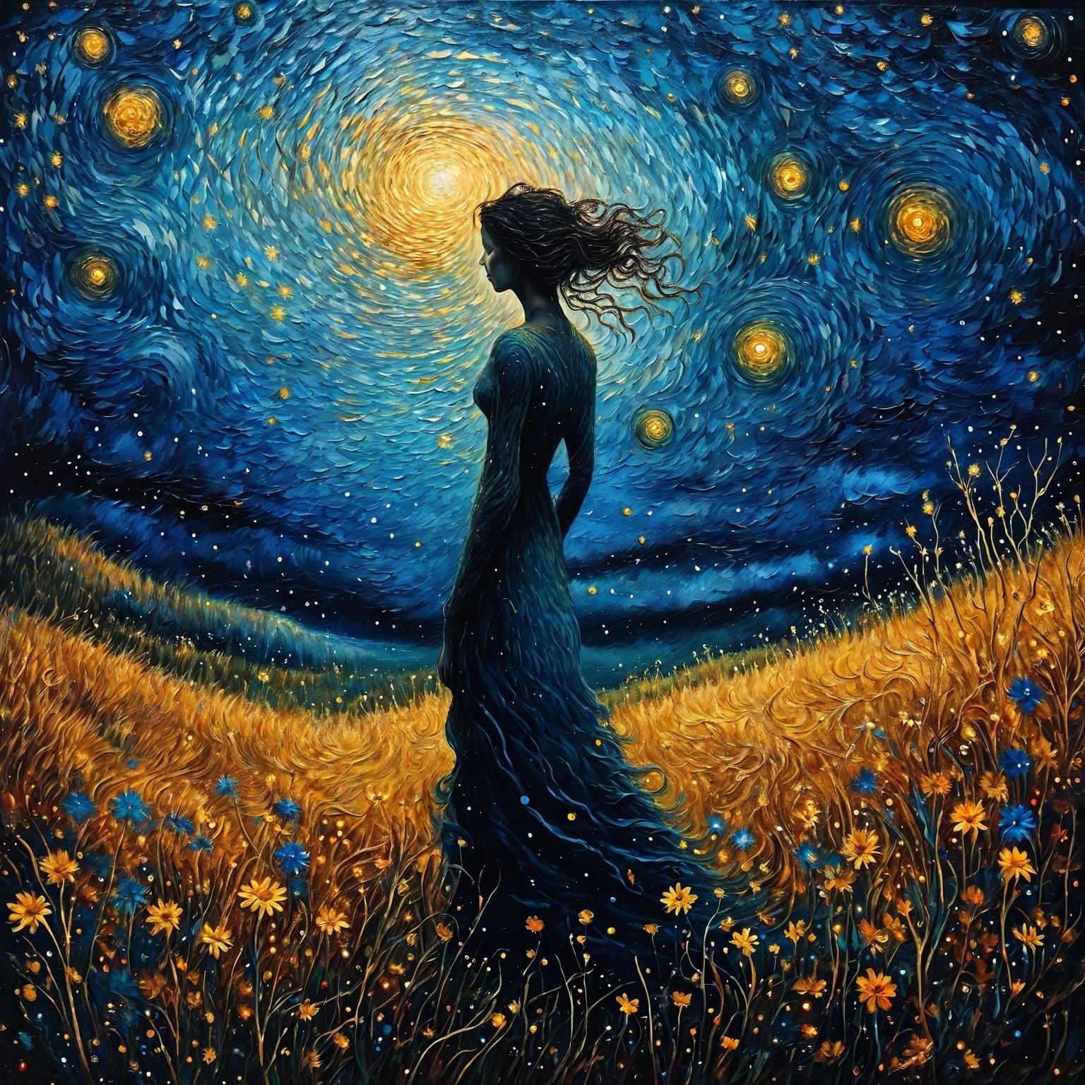 Painting of a woman standing in a field