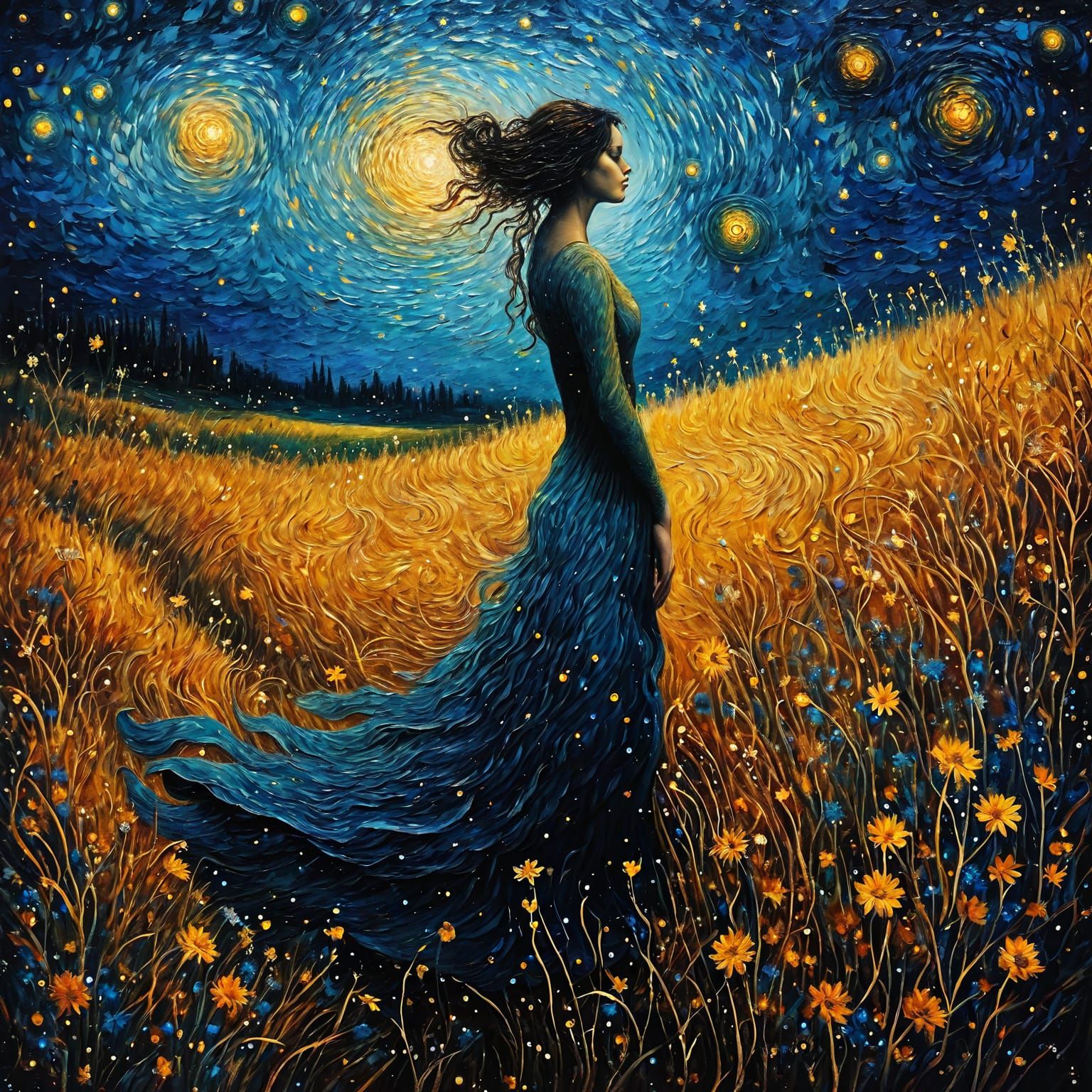 Painting of a woman standing in a field