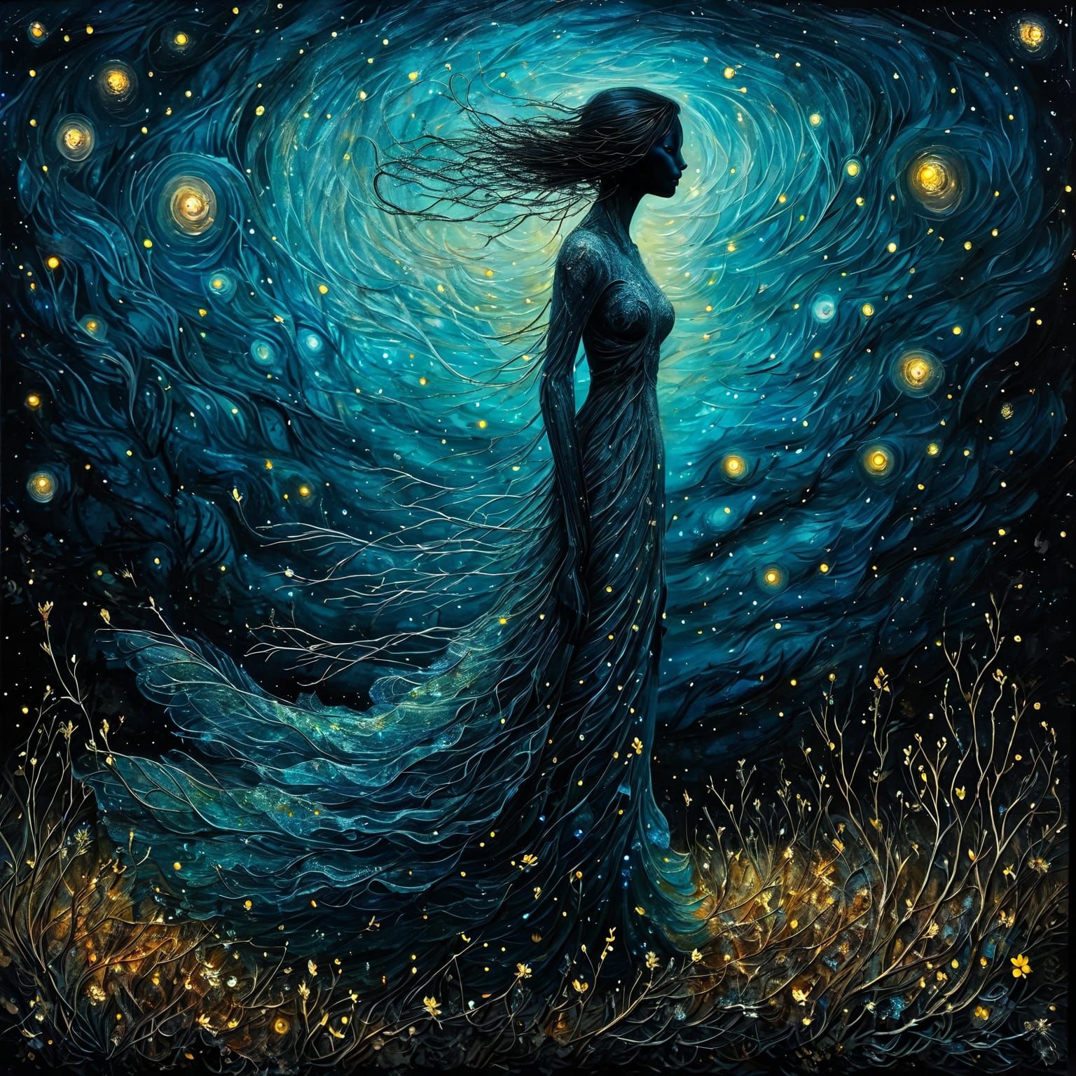 Painting of a woman standing in a field