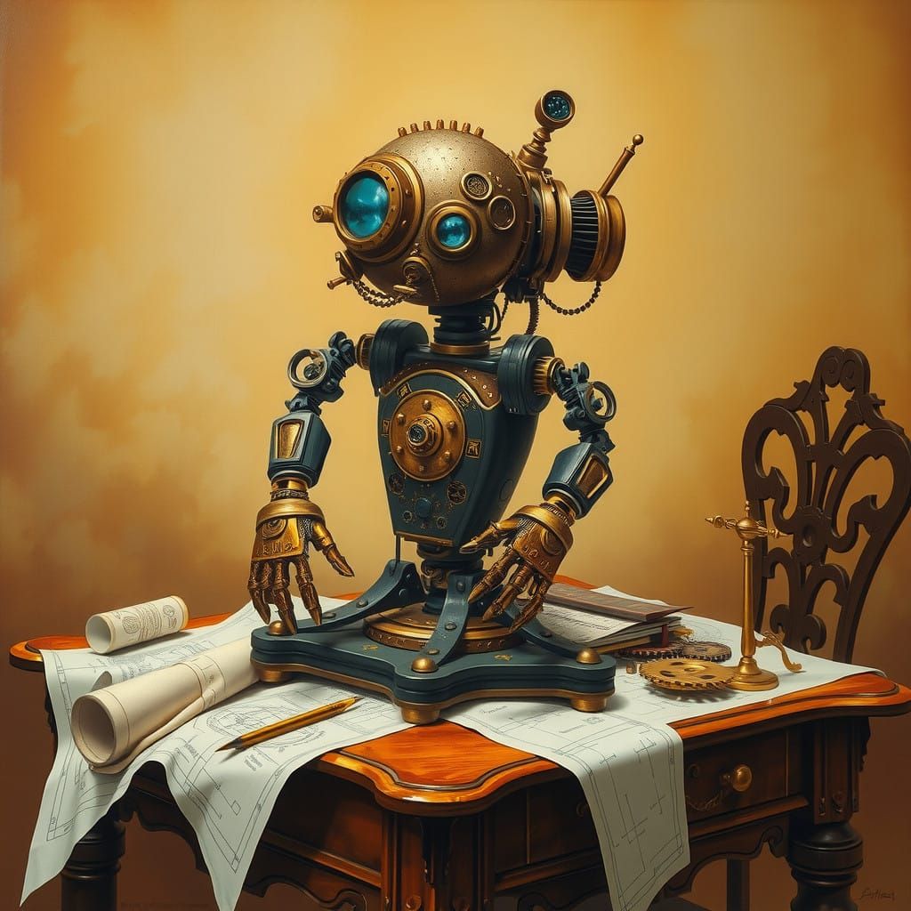 Surreal Industrial Robot in Dreamlike Landscape, O... - AI Art