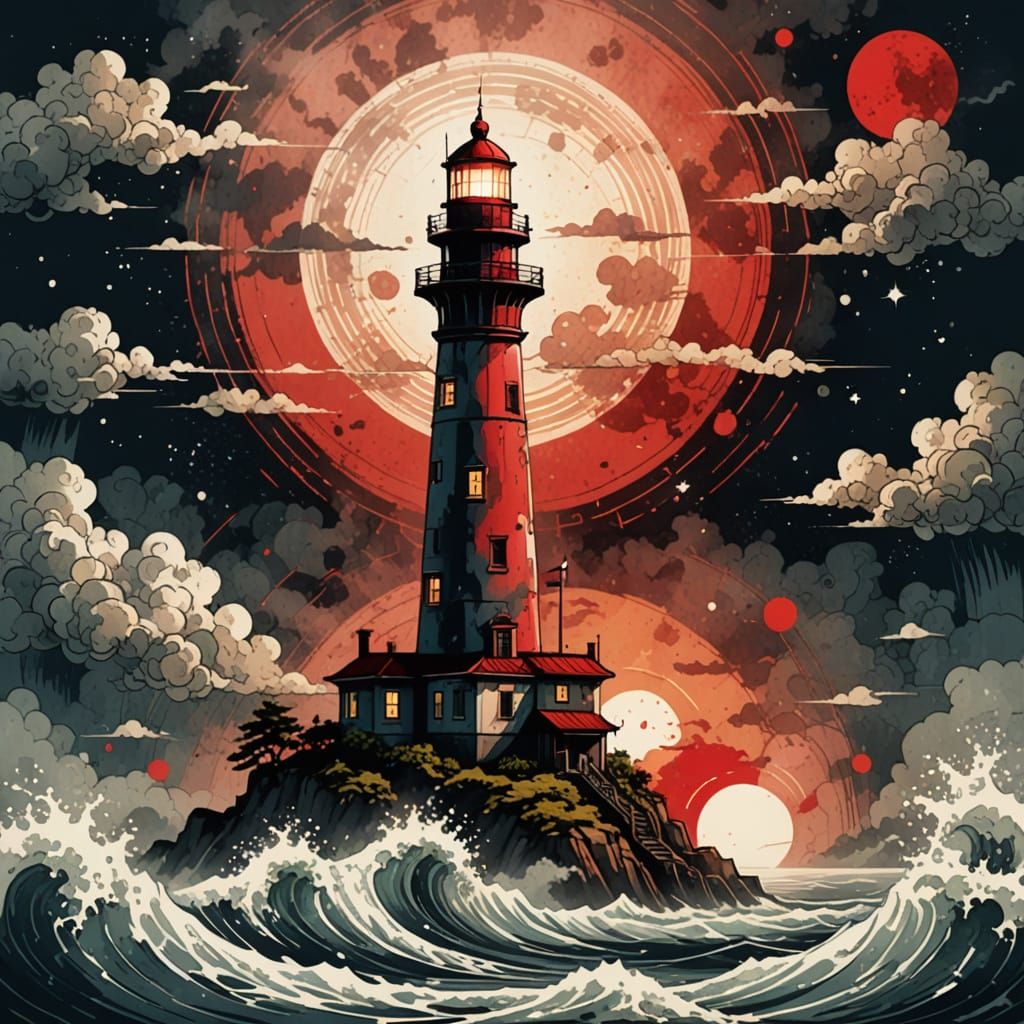 Mythic Red Lighthouse  by @JollyNewt