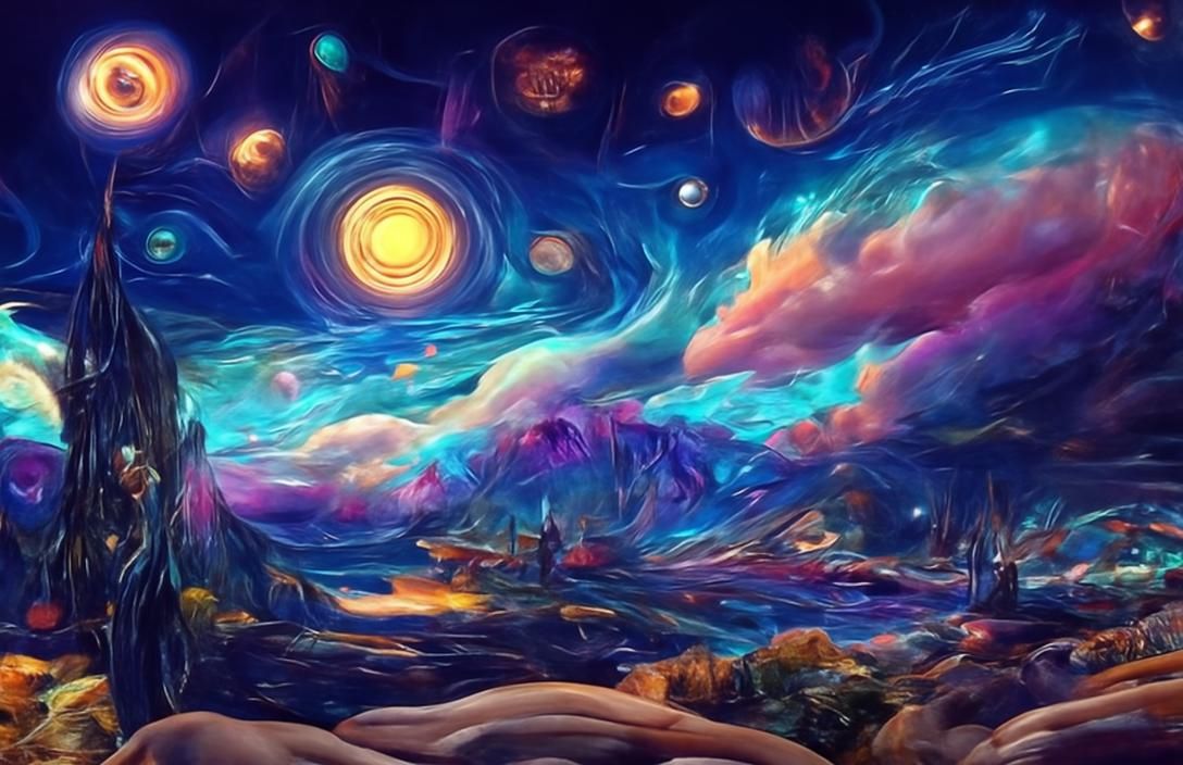 Somewhere on sale in Space/ trippy sci-fi painting