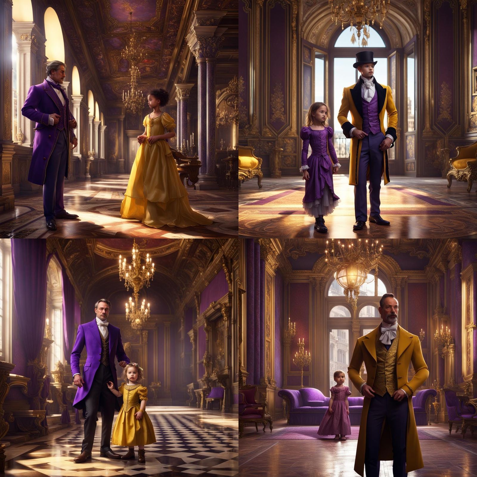 A duke nicely dressed with his little daughter in a beautifu...