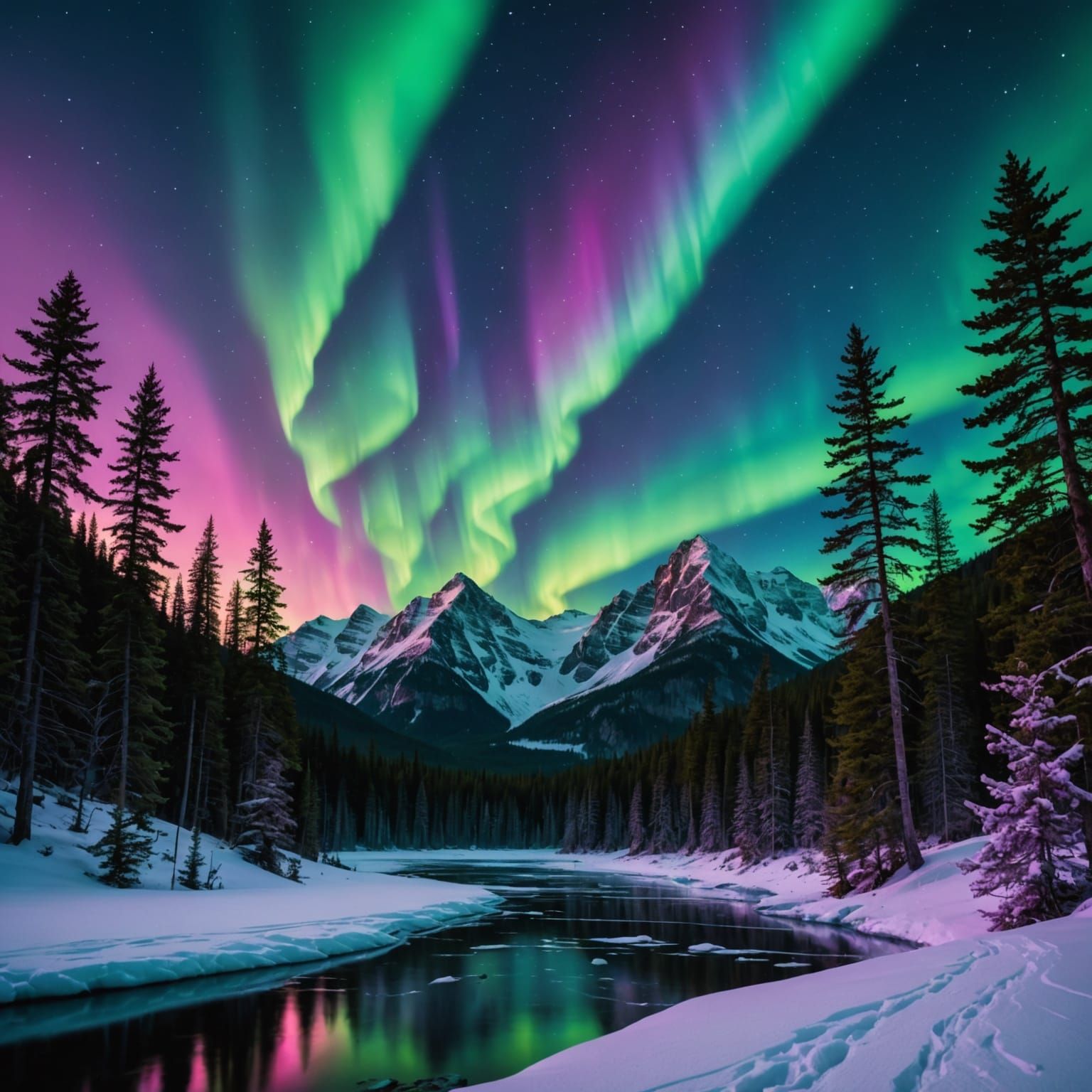 Frozen Lake's Celestial Reflections in Soft Lunar Light
