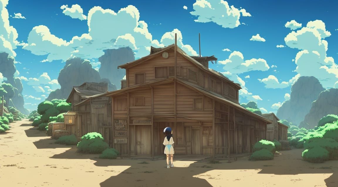 Desert ghost town Studio Ghibli, Anime Key Visual, by Makoto Shinkai, Deep Color, Intricate, 8k resolution concept art, ...