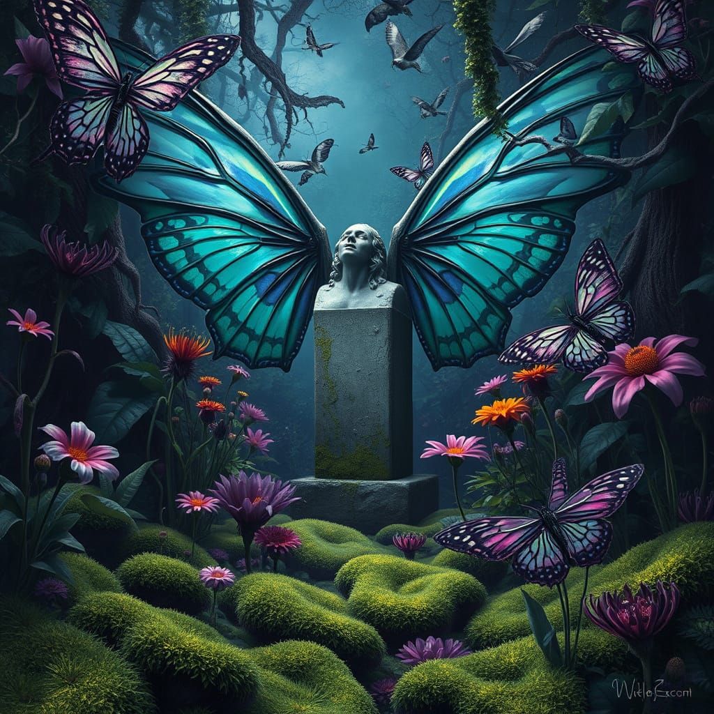 Surreal Butterfly Garden in Dark Fantasy Style