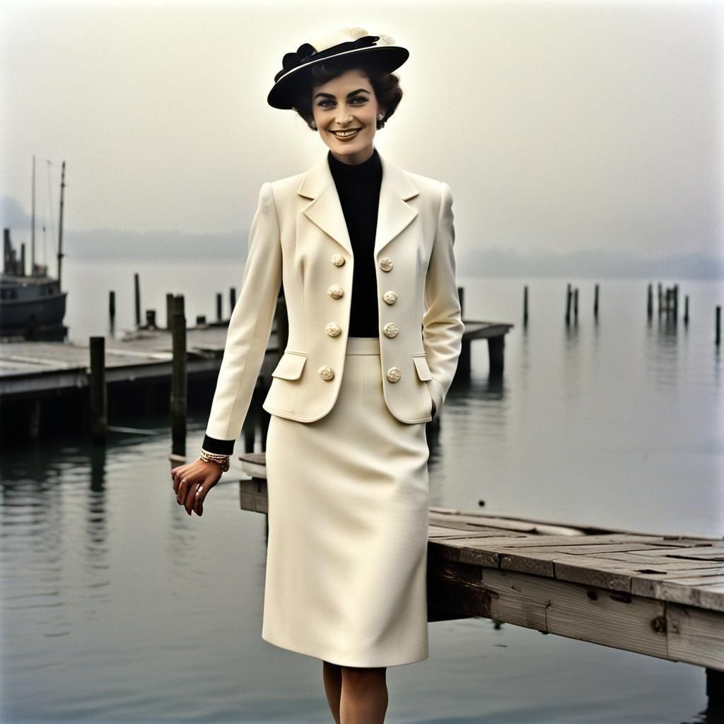 60's fashion shoot on an old dock