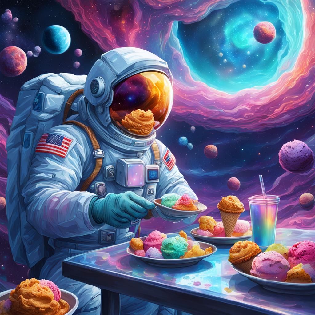 An Astronaut eating at an outer space ice cream shop  by @TJOmalley